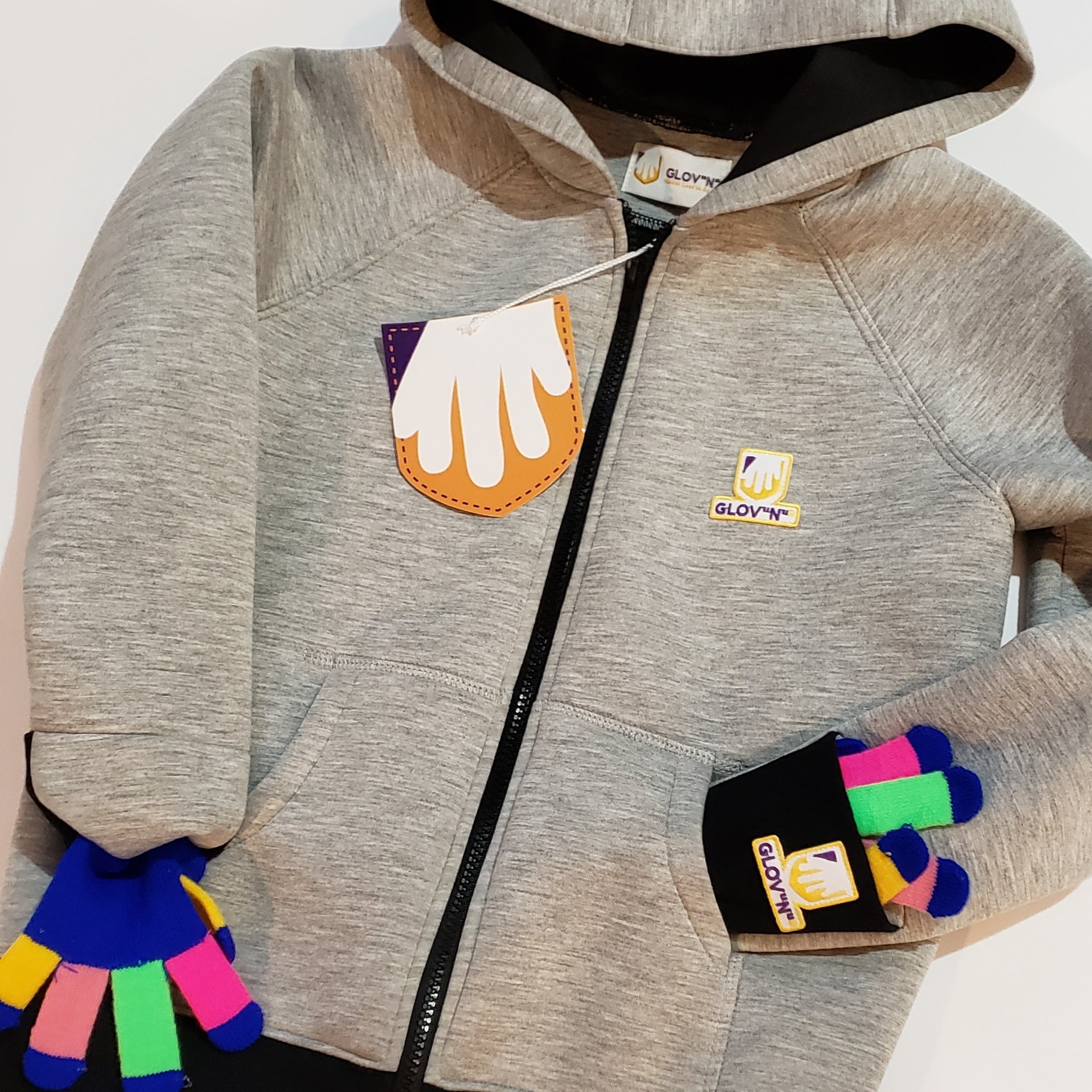(Size 10-12) Kids Hoodie With Attached Gloves - Pick Your Gloves.